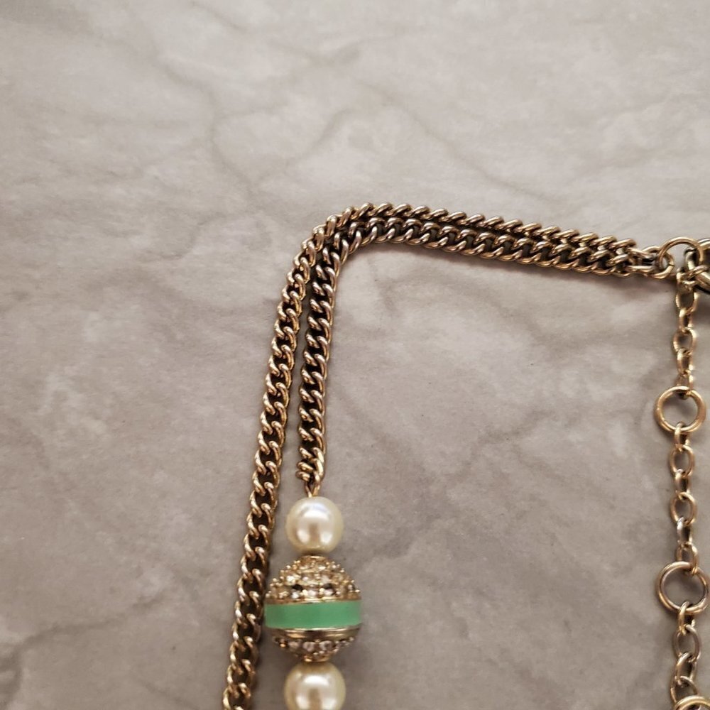 ✨ J.Crew Rhinestone Crystal Pave Ball Pearl Double Chain Necklace ✨ - Picture 6 of 12